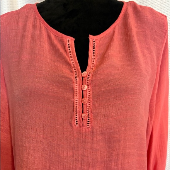 Liz Claiborne pink v-neck sheer blouse size large - Picture 2 of 8